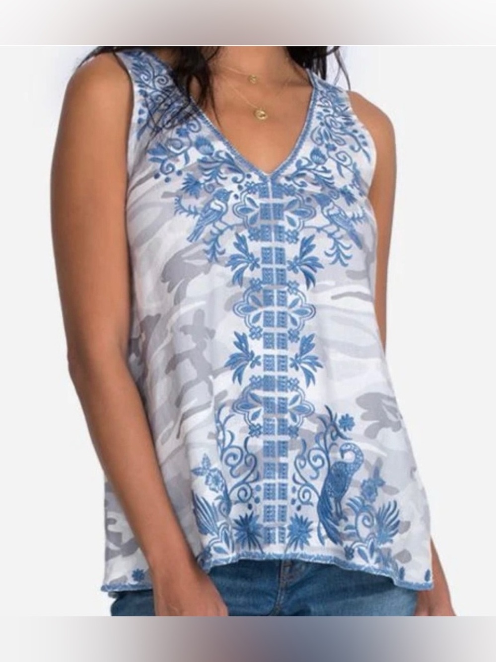 Johnny Was Pearl Camo Harriet Linen Top Sleeveless Size Medium